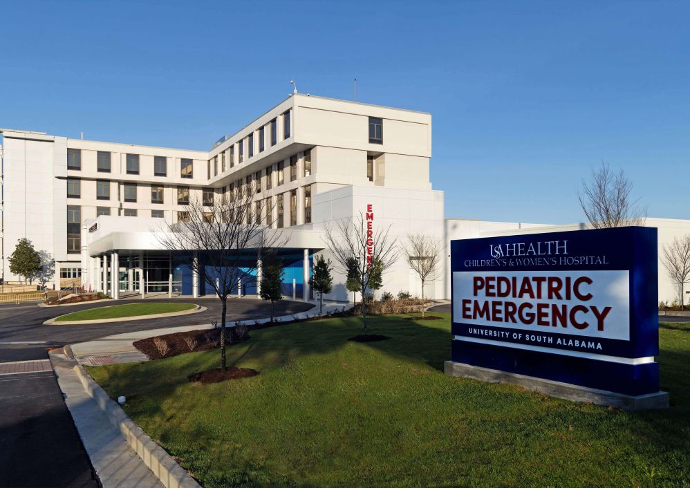 Exterior photo of the Pediatric Emergency Center at USA Health Children's & Women's Hospital