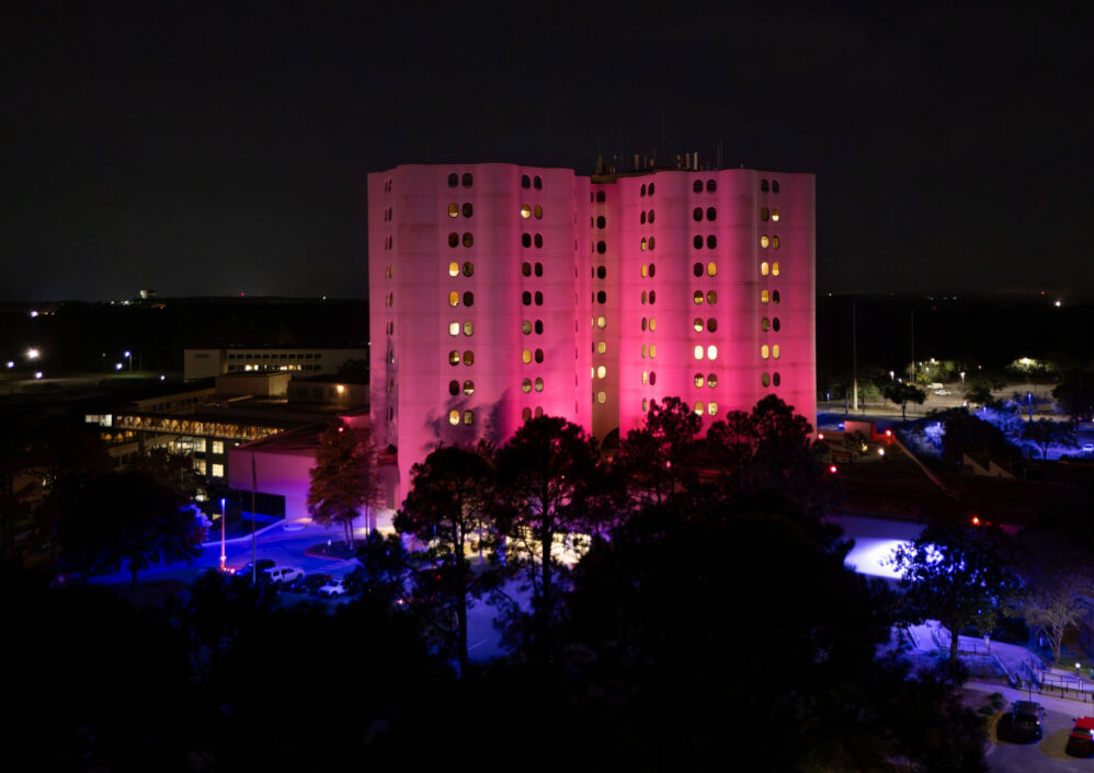 Providence Hospital is illuminated in pink to observe Breast Cancer Awareness Month.